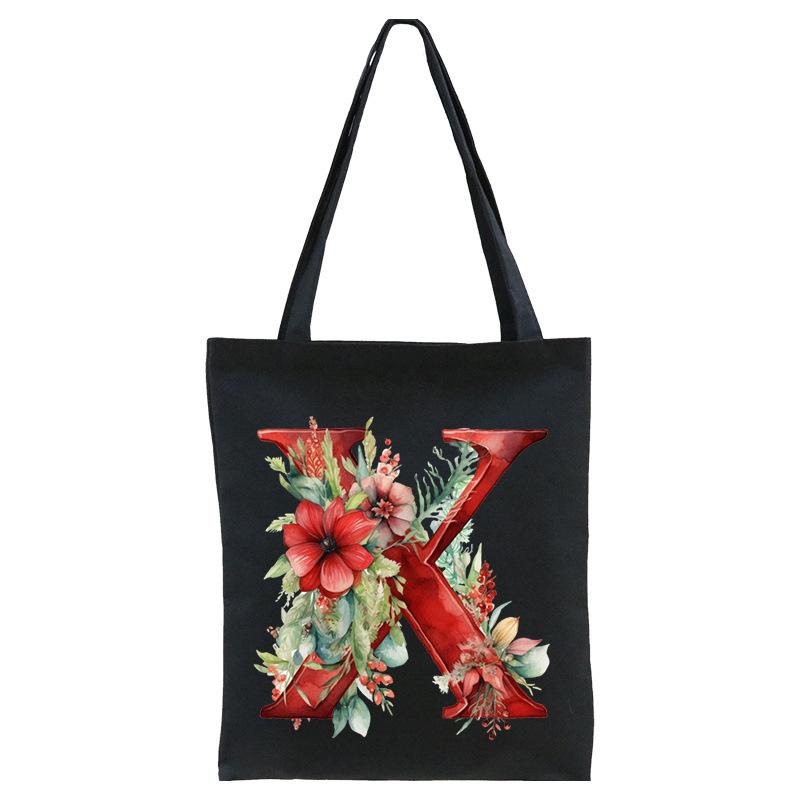 26 English letters A-Z floral print student canvas bag fashion portable shopping bag shoulder bag