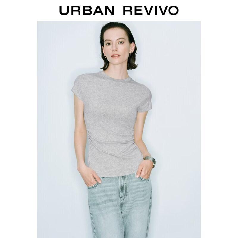 UR2026 Women s Pleated Slim Fit Short Sleeve T-Shirt L