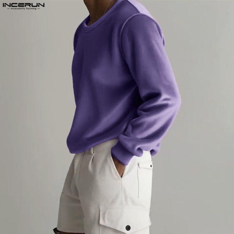 INCERUN Autumn Winter Men's Long Sleeve Glitter Velvet Casual T-shirts Undershirts