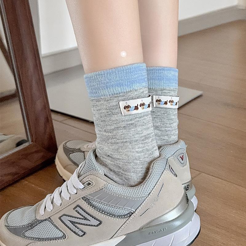 Dui Dui Socks Women's Spring and Autumn Cotton Socks Mid-calf Socks College Trend Fabric Label Sports Anti-odor Long Calf Socks