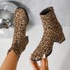Foreign Trade New European and American Style Leopard Print Square Head Thick Heel Short Boots Women's Suede Medium Heel Short Tube Rear Zipper Martin