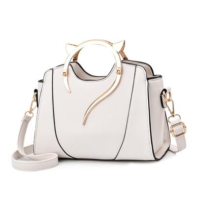Handtasche für Damen Modedesign Geldbörse Marke Tote Weiches PU-Leder Schultertasche Seite Katze Qualität Umhängetasche Weiß