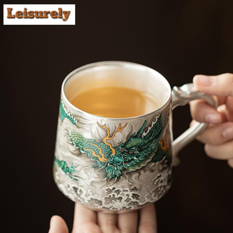 171ml Gilt Silver Dragon The Four Seas Filter Tea Separator Cup Zen Tea Mug With Infuser Tea Making Office Water Cup Supplies