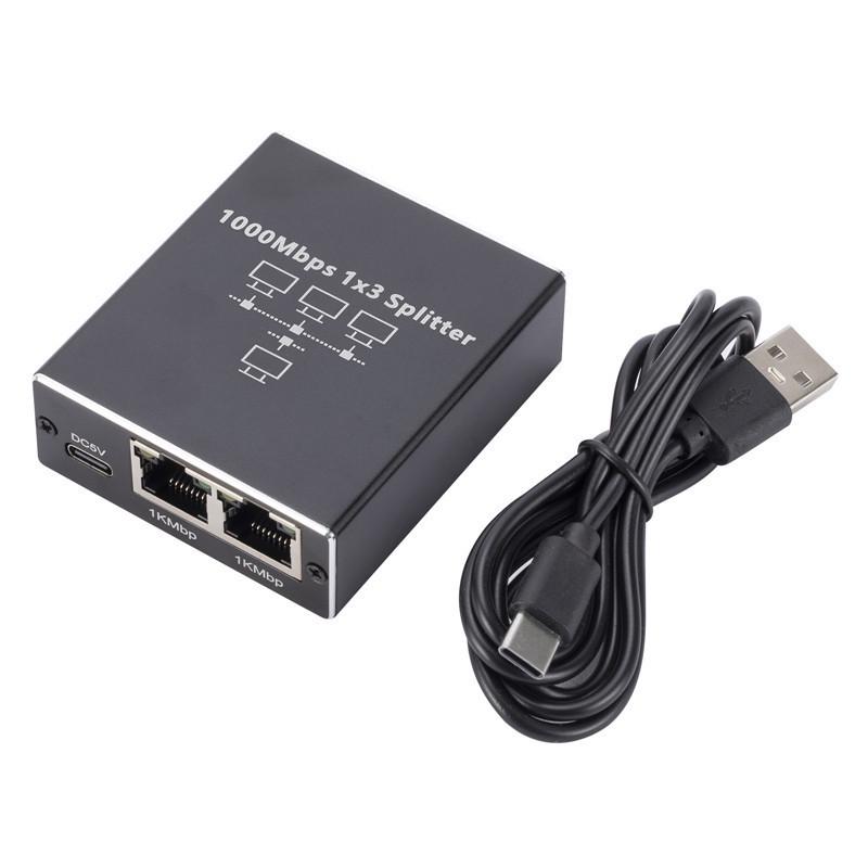 RJ45 Gigabit Network Cable Splitter 1-to-3 Adapter for Broadband Routing