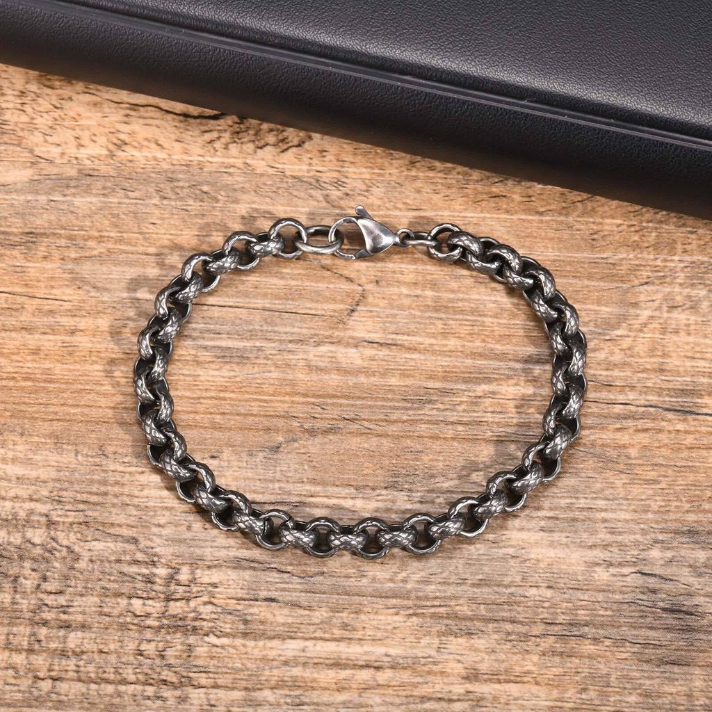 Chunky Belcher Round Chain Bracelets for Men Boys,Embossed Stainless Steel Braided Chain Wristband,Punk Jewelry Gifts