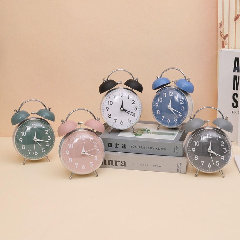 Loud Alarm Twin Bell Clock Soft Night Light Bedside Wake-up Clock Mechanical Clock  Dormitory