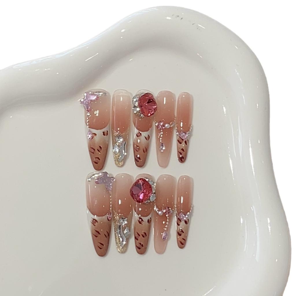 Handgefertigt Süß Eis-transparent Französische Kette Kleiner Diamant Rosa Leopardenmuster Wächter Liebling Tragen Rüstung