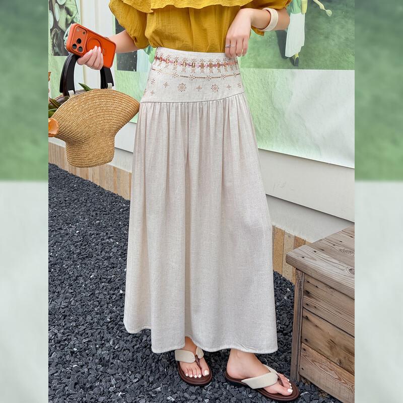 Bailuyu Retro Embroidered Pleated Long Skirt S