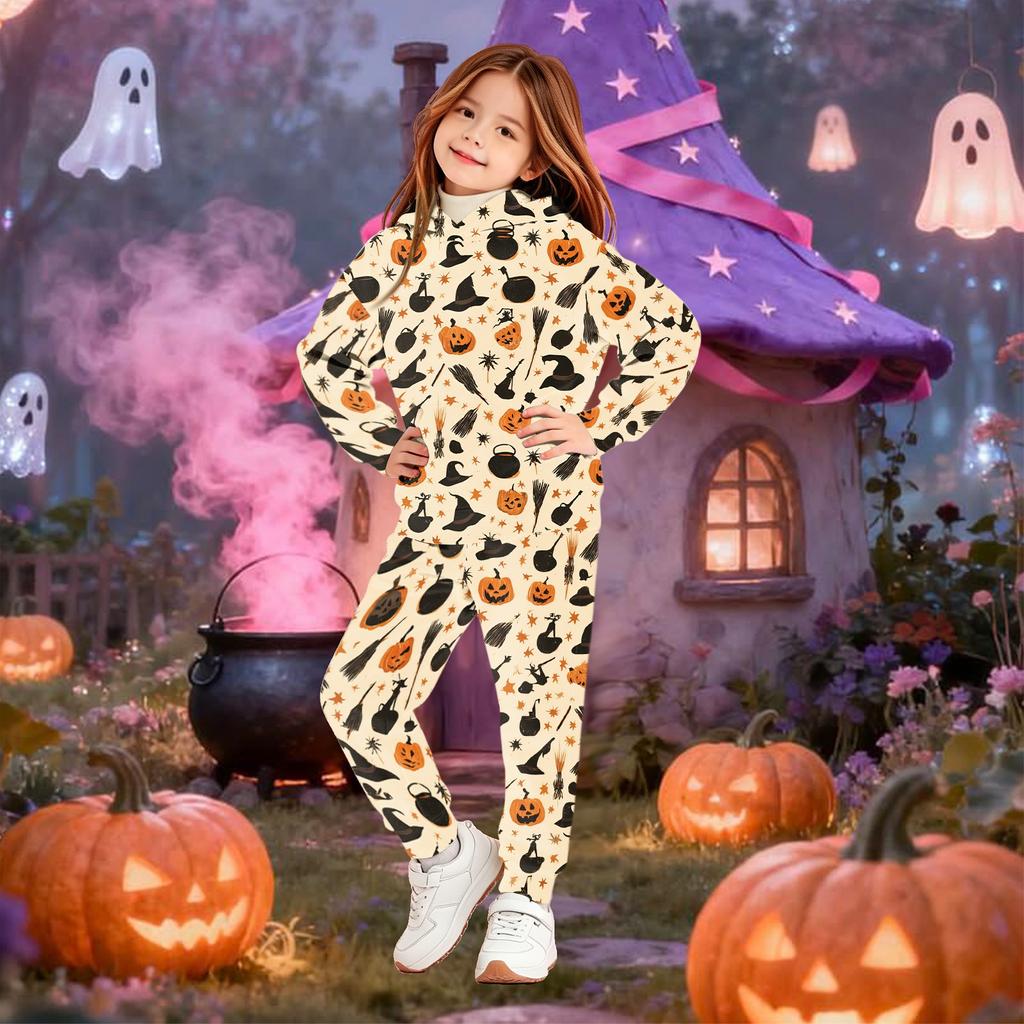 Kids Hoodie and Pants Set Halloween Print Pullover Sweatshirt for Boys Girls
