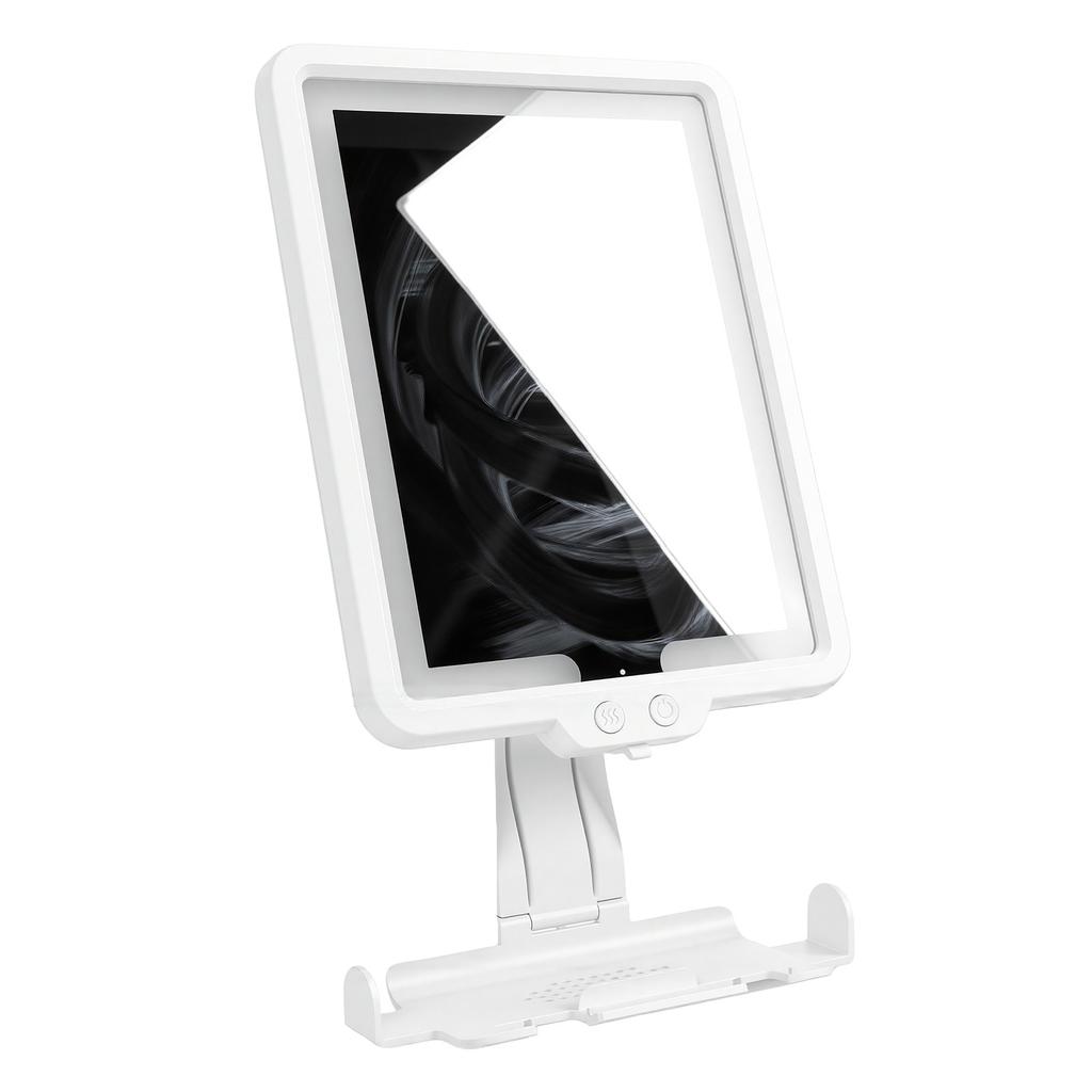 Fogless Shower Mirror 3 Adjustable Color Modes Rechargeable Shower Mirror with Storage Tray Rack for Bathroom White