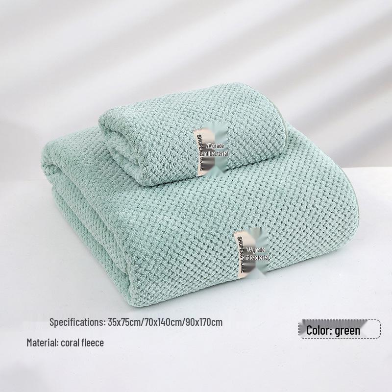 7A Antibacterial Extra Large Coral Fleece Bath Towel - Pineapple Pattern, Extra Thick, Absorbent, Quick-Drying, 90x170 Cm, Class A Bath Wrap