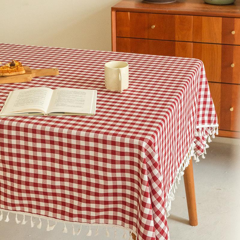 Dining Table Coffee Table Tablecloth Jacquard Cotton And Linen Lattice Fringed Lace Rectangular Pastoral Tablecloth