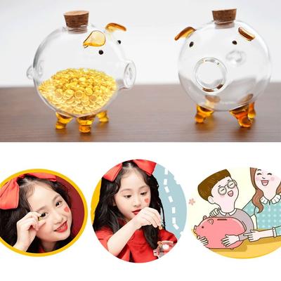 New Pig Shape Piggy Bank Transparent Glass Glass Jar Wishing Bottle