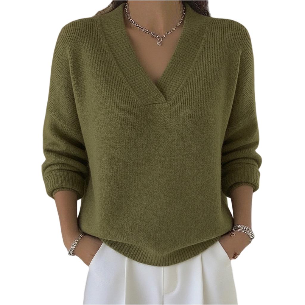 Women's Fashionable Long-sleeved Solid-color Pullover Knitted Sweater Top