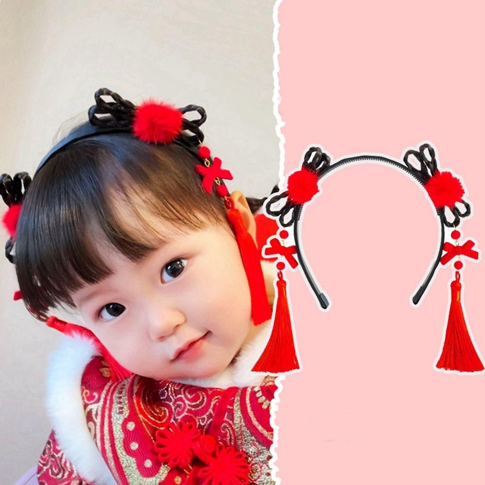 Braid Hair Children Wig Headband Flower Hanfu Hair Sticks Cute Chinese New Year Headwear Children