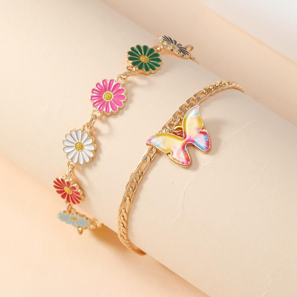 Fashion Ladies Modern Anklet Set With Colorful Daisy Motif For Casual Wear