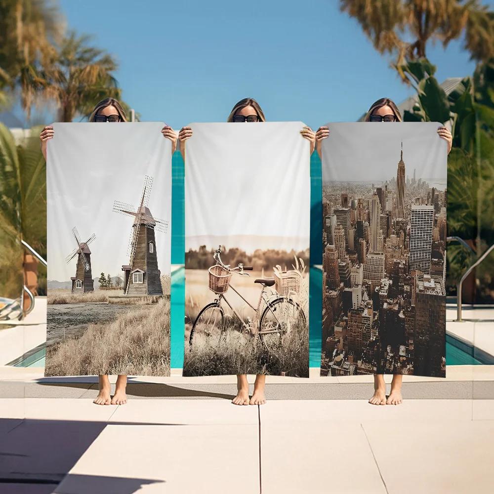 Shanika Chen Beige Landscape Big Microfiber Beach Towels Quick Dry Towel Sand Beach Towels Pool Towel For Travel Swim Pool Yoga
