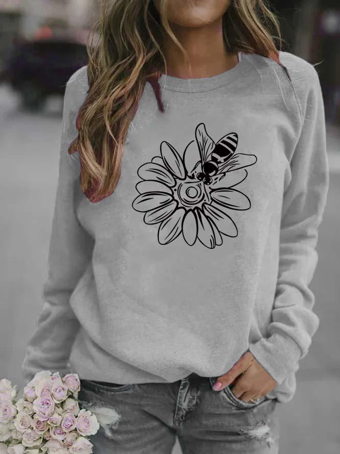 Sunflower Print Round Neck Women's Hoodie