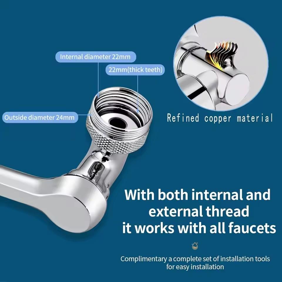Metal 1080° Rotation Faucet Extender with Filter Tap Aerator Universal 2 Modes Splash Basin Swivel Robotic Arm Faucets Extender