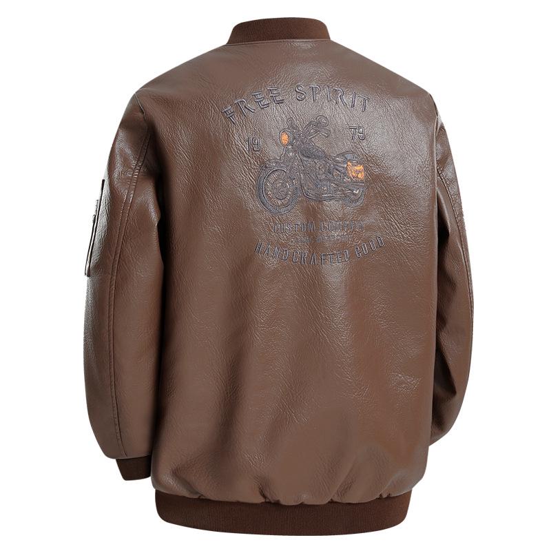 Men's Plus Size Retro Leather Baseball Jacket - Spring/Autumn 2025 Collection