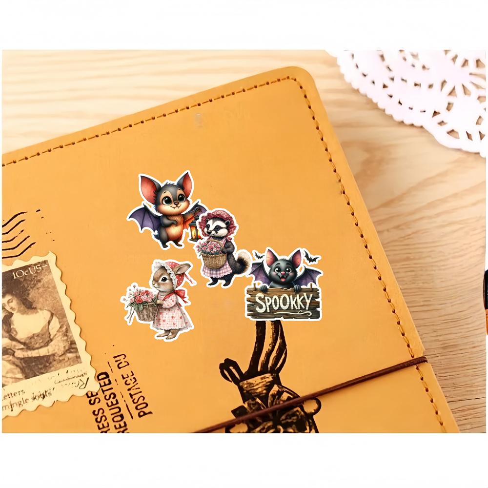 17pcs Anime Watercolor Cute Cartoon Halloween Bat Paper Stickers, for Luggage, Notebook,Diary, Album Decoration, DIY Stationery