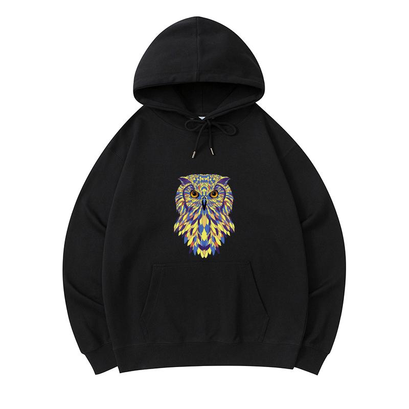 

300 GSM Men s Healthy Cotton Hoodies Colorful Owl Print Premium Cotton Sweatshirt
