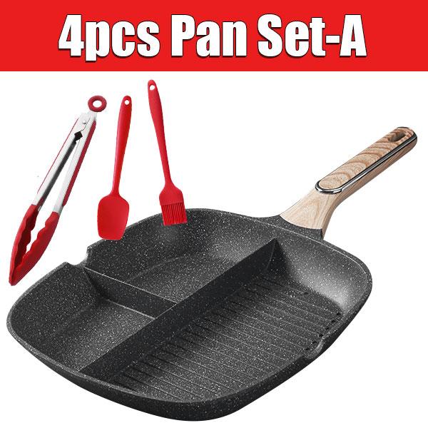 29cm Nonstick Square Grill Pan 3-Section Griddle Skillet Pan Induction Large Breakfast Skillet for Egg Bacon Burgers Cooking Pan