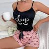 Women's Milk Silk Print Pajama Sleeveless Camisole Shorts Comfortable Sleepwear Loungewear Homewear Nightwear