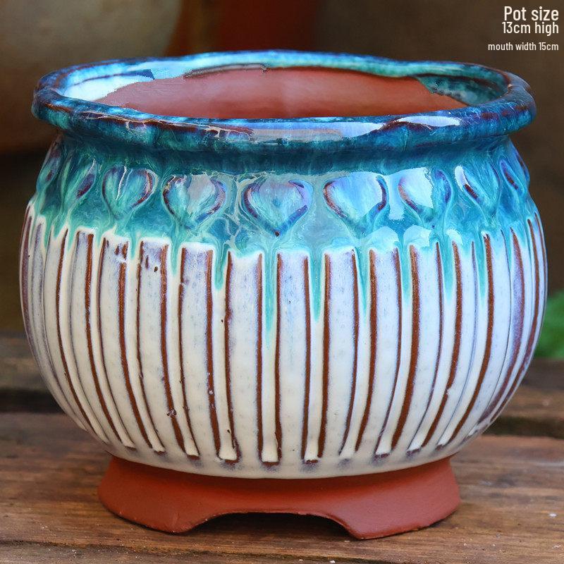Handmade Medium-Sized Ceramic Pot with Feet – Succulent Planter in Breathable Colored Glaze Coarse Pottery.