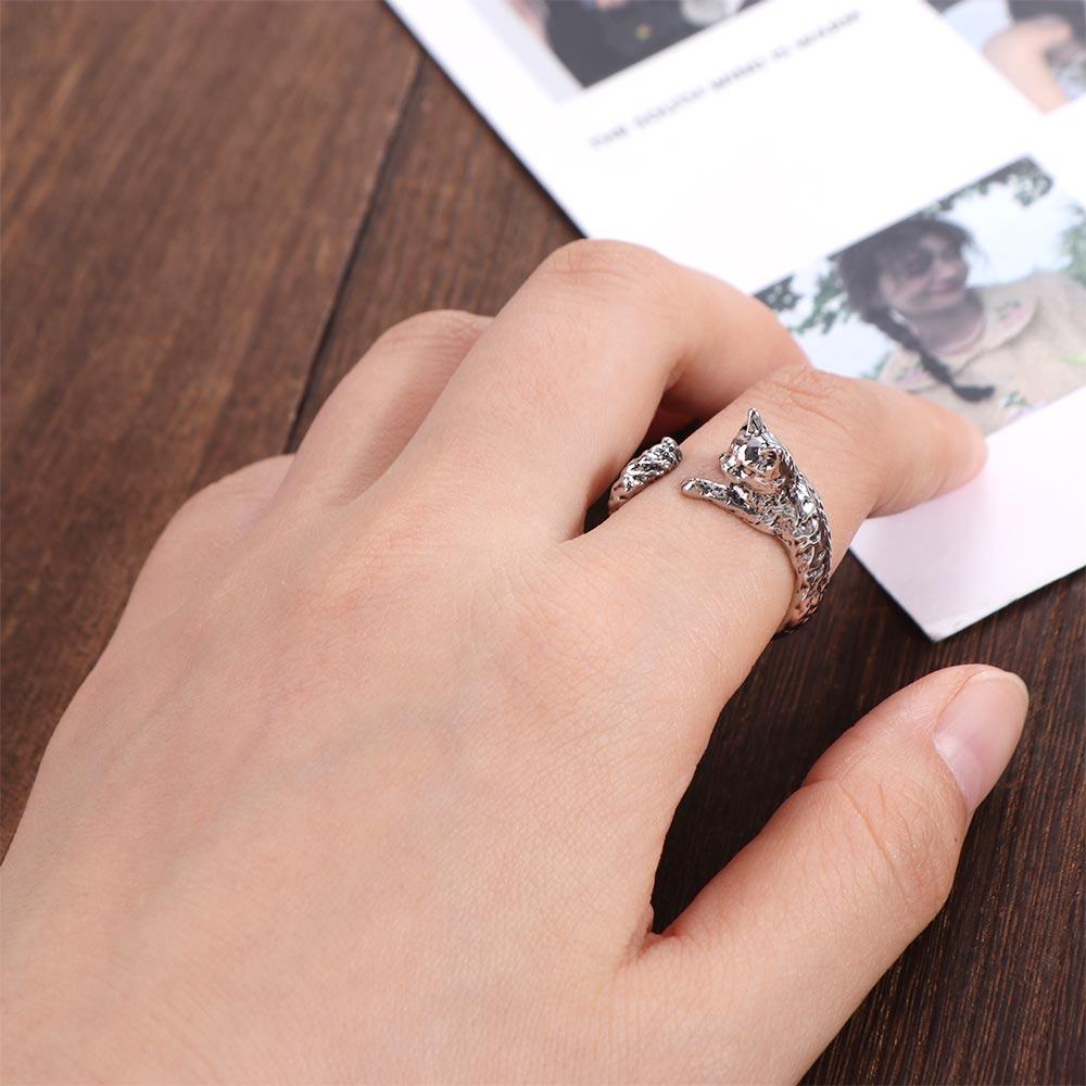 Adjustable Animal Delicate Rings Vintage Cat Shape Ring Fashion Kitty Cat Opening Rings Men Women