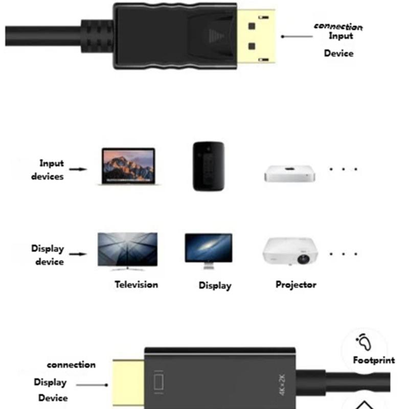 DisplayPort To HDTV 6feet 4K UHD Video Cable With Gold Plate Connectors For Gaming Computer Setups