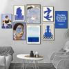 Canvas Painting Curve Girl Vase Dove Wall Art Posters Print Picture Nordic Bedroom Home Decor Abstract Blue Geometric Face Lines