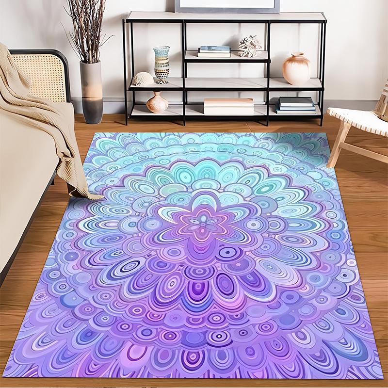 Mandala Pattern Purple Blue Gradient Carpet for Living Room Decor Suitable for Use As an Anti-slip for Living Room Bedroom Sofas
