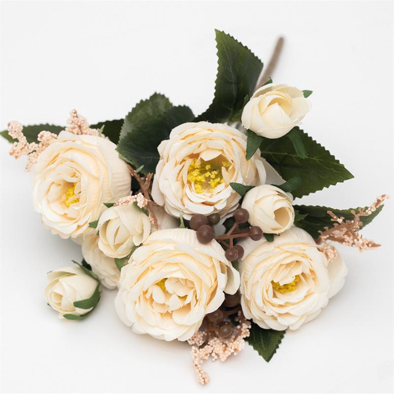 5-Petal Autumn-Colored Peony Artificial Flower Bride Bouquet Wedding Living Room Table Decoration For Vase Home Diy Fake Plants