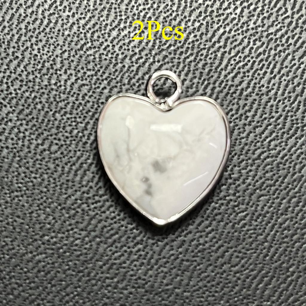 2 Stück, Energie Naturstein Anhänger mit silberfarbenem Rand, Spirituelle Heilung Kristall Herz Edelstein Charms für Schmuckherstellung DIY Basteln 15mm