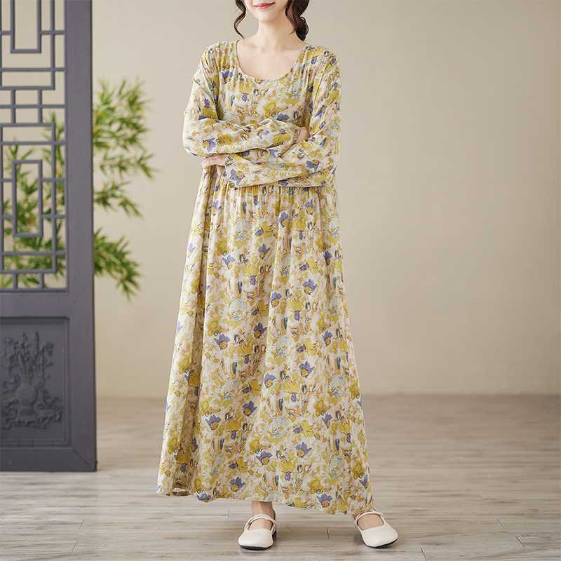 

Свободные модные платья для мам среднего и пожилого возраста с длинными рукавами XL