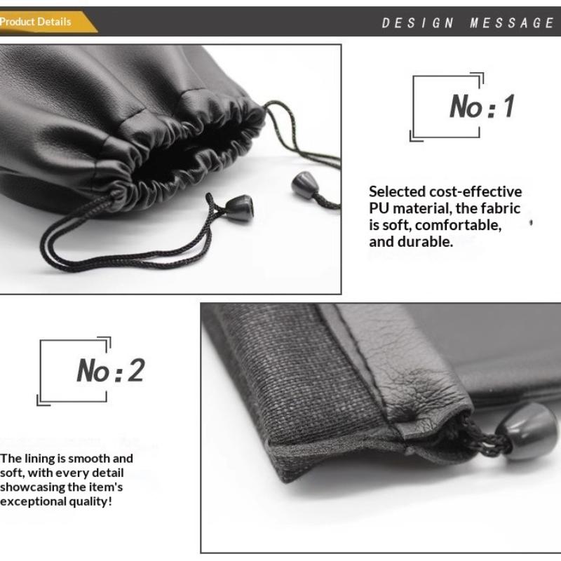 1Pcs Durable Black Dust-Proof Drawstring Bag Draw String Bag Headphone Bags Pu Leather Headset Bag Durable Multi Purpose Storage