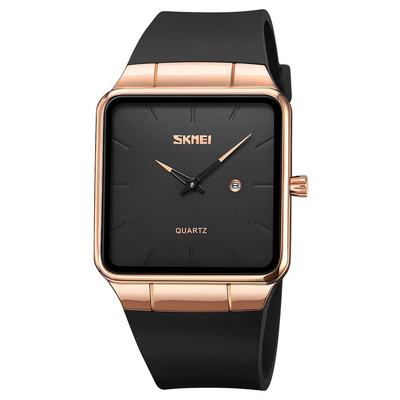 Men's Square Wristwatch Leather Belt Black Simple Slim Stylish Waterproof Business Casual Gift Rose Gold