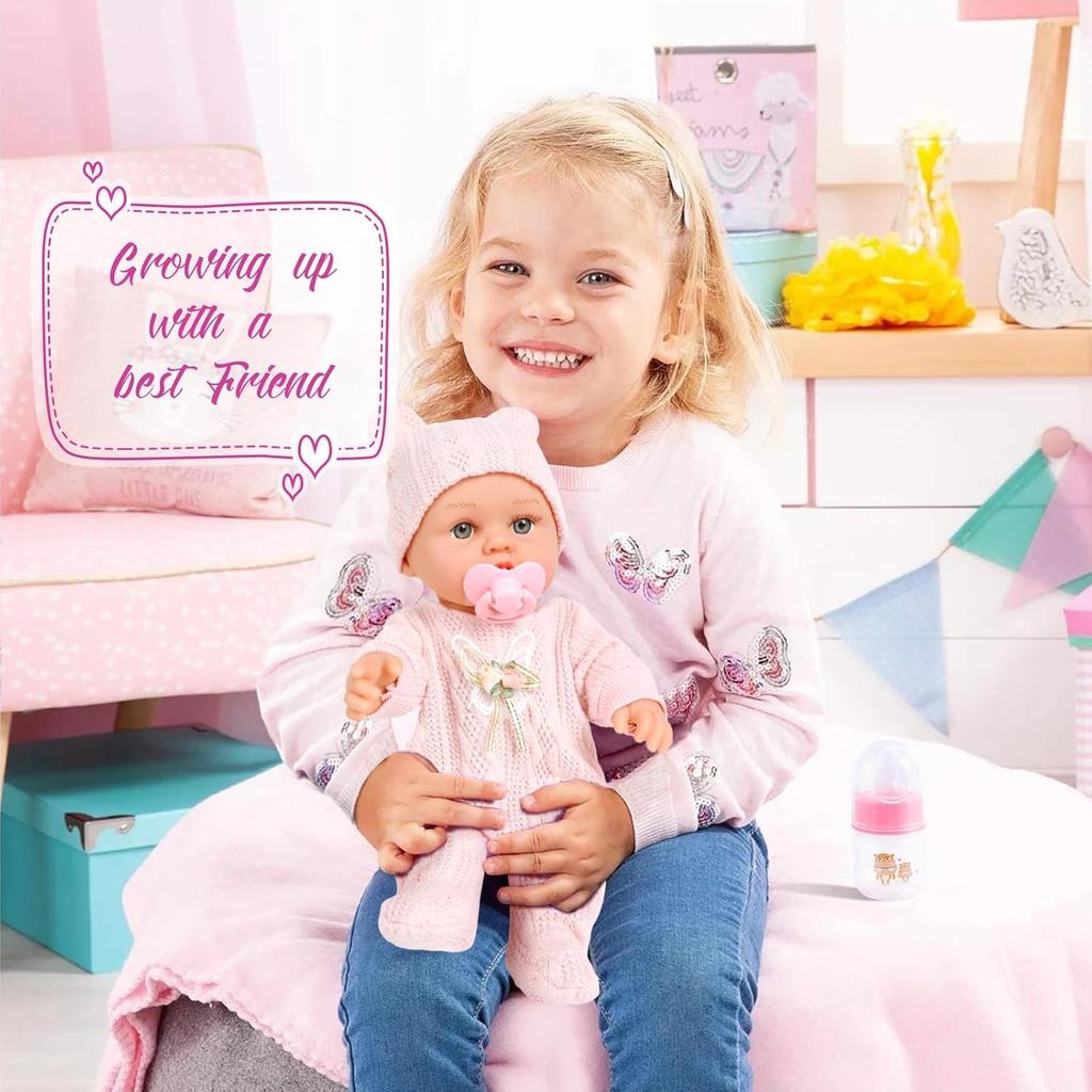 12 Inch Baby Dolls Set with Accessories and Clothes,Newborn Girls Baby Doll with Soft Sleep Bassinet Bed Crib Pillow Blanket Pacifier Feeding Bottles