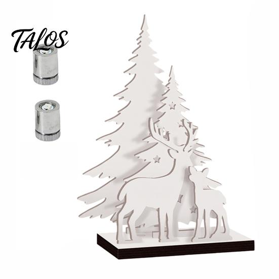 Creative Holiday Gifts Vintage Wooden Christmas Tree, LED Lighted Tabletop Centerpiece Decorations, Festive Home Party Supplies Winter Reindeer