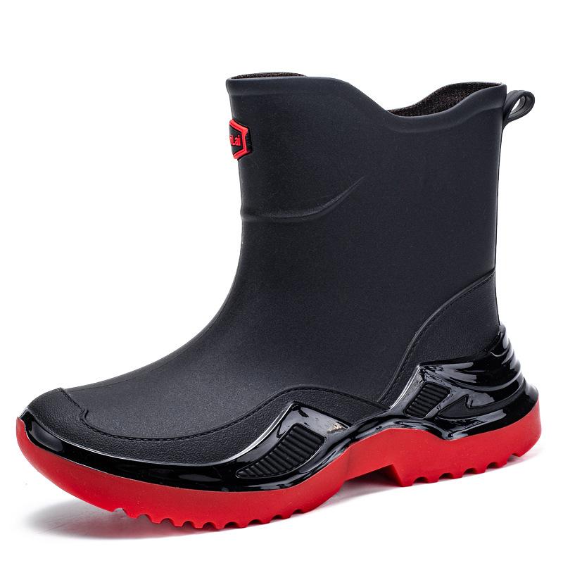 Módní dešťové boty krátké holínky 2025 nové pánské nepromokavé dešťové boty s tlustou podrážkou odolné proti opotřebení jezdecké na rozvoz gumové boty proti dešti