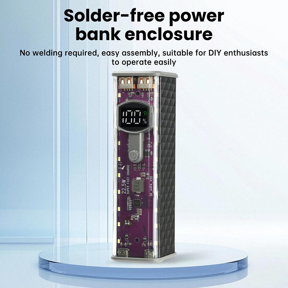 22.5W Purple Transparent Mecha 8-Cell 18650 Battery Case Solderless Power Bank Housing Supports Low-Current Mode