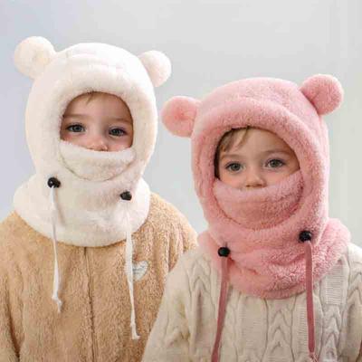 Face Cover Helmet Cap For Children Cold-proof Warm Balaclava Hat Ski Children Thermal Headgear Kids Plush Scarf One Piece Beanie