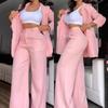 2025 European and American Foreign Trade Summer Women's Clothing Elegant Solid Color Split-Sleeve Lapel Blazer Straight-Leg Pants Suit for Women