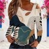 Women Plus Size Camouflage Printed Asymmetric Cutout Neck Cold Shoulder Long Sleeve Fitted Top