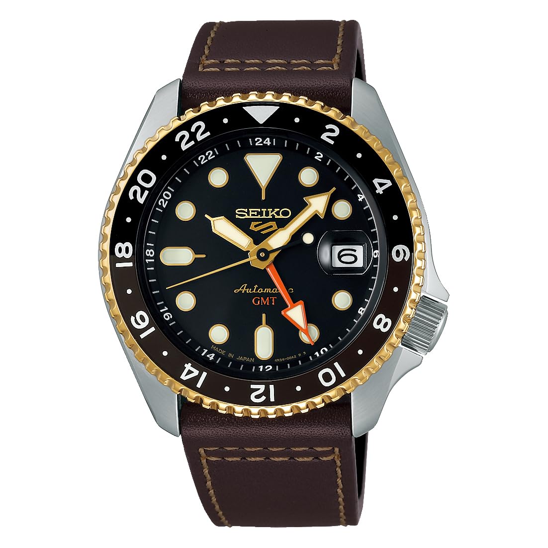 

SEIKO 5 SPORTS SKX series GMT модель автоматичний механічний наручний годинник Seiko 5 Sports Made in Japan SSK036 Black Brown Leather Overseas Model [Seiko] чорний