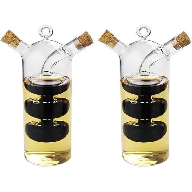 Olivenöl und Essig Spender Karaffe Flaschen, 2 in 1 Transparent Doppeltes Glas für Küchen Kochbehälter