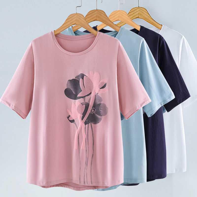 Women's Short Sleeve T-Shirt Cotton Loose Printing Female Tee Large Size Summer