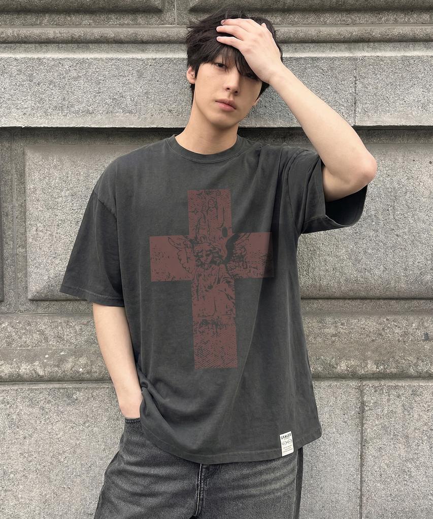 GRAVER [Unisex]Angel Cross Short Sleeve T-Shirt_3Color