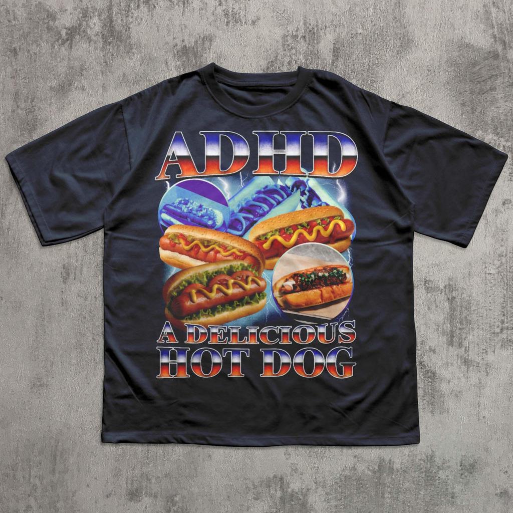 ADHD A Delicious Hot Dog T-shirt, Funny Food Shirt, Stupid Gifts, Vintage Bootleg Tee, Meme Shirts, Hot Dog Lover Gift